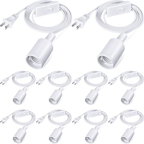 10 Pack Hanging Light Cord Pendant Light Cord with Switch Light Socket Extension Light Bulb Socket Cable Lamp Kit for E26 E27 Lamp Socket Lantern (White, 9.8 Feet)