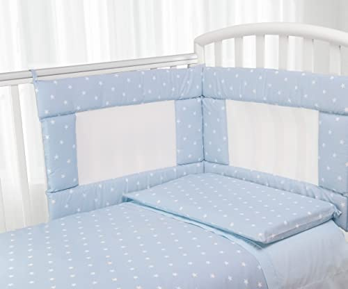 Babysanity- Set Paracolpi Lettino Alta Traspirabilità Piumino Copripiumino Sfoderabile Federa 100% Cotone Made in Italy (Stellina Azzurra)