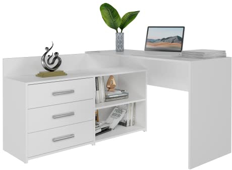 CDF Schreibtisch DANY 120x50x76 cm – Eckschreibtisch mit 3 Schubladen, modern & funktional, in Weiß, stabil & pflegeleicht, ideal für Kinderzimmer oder Homeoffice
