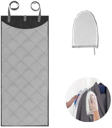 Over The Door Press Pad, Vertical Over Door Clothes Steamer Pad with Steamer Glove, Heat Resistant Clothing Care Steam Pad, Portable Ironing Mat for Clothes Home Travel 45.28×18.9in