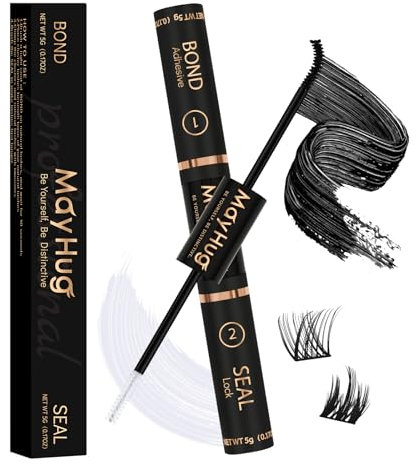 Mayhug Colla Ciglia Finte Waterproof Colla per Ciglia Finte Professional Bond e Seal Ciglia Durata 72 Ore Colla Extension Ciglia 10ML Nero(A Style)