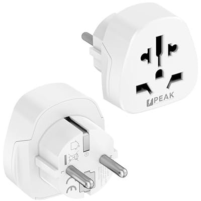 Adattatore da viaggio Peak Power World to Europe - Consenti ai viaggiatori provenienti da oltre 150 paesi di utilizzare dispositivi con messa a terra o non messa a terra in tutta Europa (ad eccezione