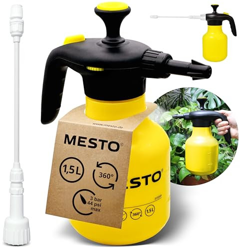 MESTO BUGSI Pulvérisateur à pression 360° 1,5 l avec tube d'extension MESTO de 27 cm | Vaporisateur pour jardin et plantes | Pulvérisateur à pompe | Pulvérisateur avec valve 2 en 1 | Pulvérisateur