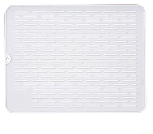 Silicone Dish Drying Mat 40x30cm Non-Slip Kitchen Counter Sink Mat Heat Resistant Easy Clean Multipurpose Drainer Pad for Dishes Glasses Cutlery Fruits Vegetables(White)