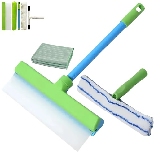 Recyclable Silicone Window Squeegee Kit, Window Squeegee Cleaner Kit, Rotatable Rubber Squeegee, Rotatable Rubber Squeegee, Glass Cleaning Tools with Silicone Squeegees (Green)