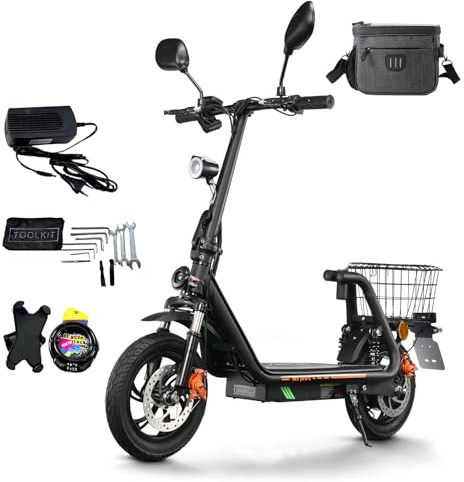 TWOFISH E Scooter mit Straßenzulassung(EEC), 12 Elektroroller für Erwachsene mit 500W Motor 48V 13Ah Akku, 30 km Reichweite 120 kg Tragkraft Scheibenbremsen, M5 PRO E (Reines Schwarz)