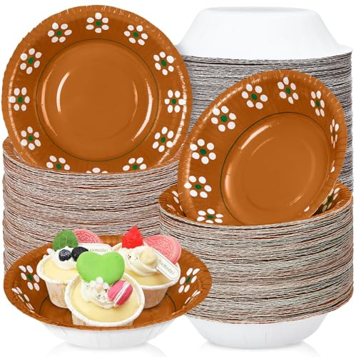100Pcs 16 oz Platos De Barro Mexicanos Paper Bowls Mexican Party Decorations Terracotta Clay Pottery Soup Bowl Snack Dessert Bowl Mexican for Wedding Carnival Family Gatherings Birthday Party Supplies