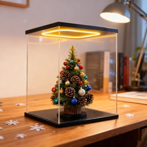 Vitrine Acrylique Boîte en Acrylique pour Maquette D'arbre avec Éclairage LED, Vitrine Transparente de 10 à 50 cm de Hauteur, Grande Vitrine de Comptoir Anti-poussière(10x10xH10cm/4x4x4in)
