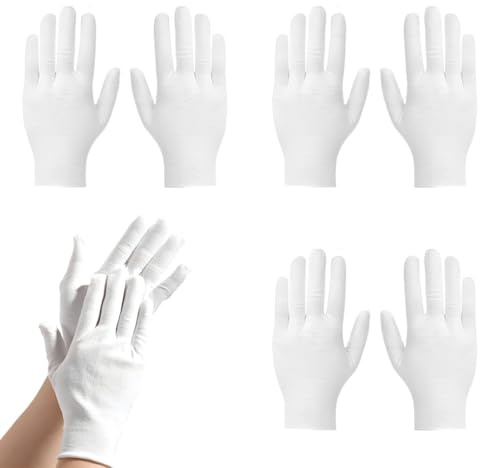 KRFWGUU 3 Pares De Guantes De Algodón Guantes Hidratantes, Neurodermatitis De Punto Delgado Dermatologicos, Transpirables, Guantes Hechos A Mano Delgadosy Secos (Blanco)