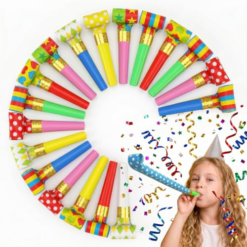 KFHENSOMR 20 Pcs Party Blower Blowouts, Noisemakers Funny Blow Horns Colorful Birthday Whistles Noisemakers Whistle New Years Party Blowouts