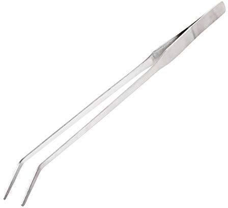 10 Inch Tweezers Stainless Steel Curved Serrated Tip