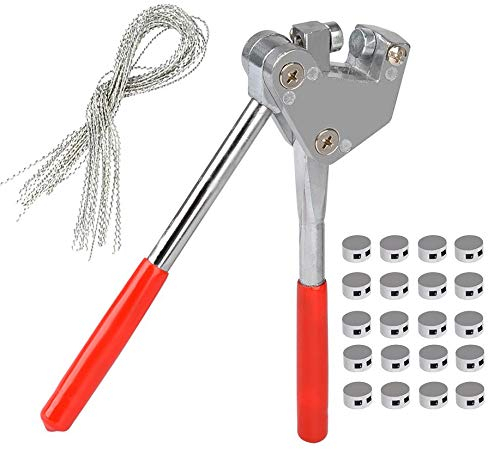 Gearmax Sellado Juego de Alicates Sello de Plomo, Juego de Sello de Plomo de Seguridad con Mango Rojo Revestido de plástico (20 Sellos de Cable Redondos + 20 Alambre de Cobre + 1pinzas de Sellado)
