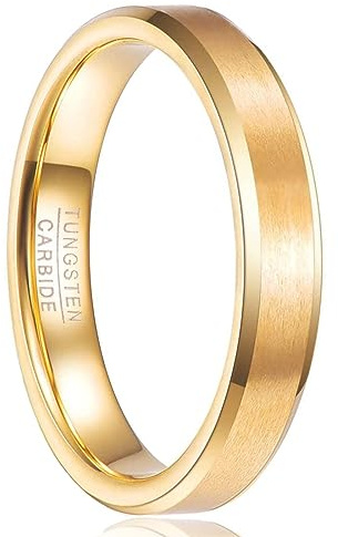 NUNCAD Anillo de Boda Plateadas Oro 4mm de Tungsteno Neutral Simple para Parejas Hombre Mujere Pulido Banda de Compromiso Talla 24.5