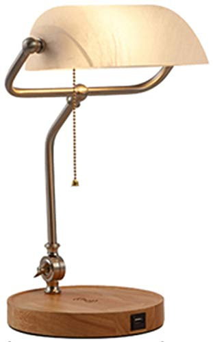 Vintage Vit Bankir-skrivbordslampa, Med Trådlös Laddning USB-laddningsport, Retro Kontorslounge Arbetsrum Justerbara Skrivbordslampor, Läsarbete För Sovrumsvardagsrum, UK/EU-kontakt (Color : A)