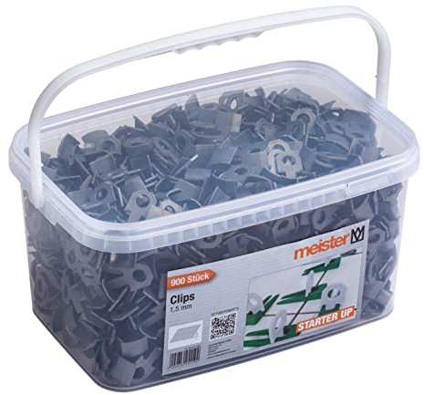 Meister Clips für Nivelliersystem Starter - 900 Stück - 1,5 mm Laschenstärke - Fliesendicke 7-15 mm - Passend zu Meister Abstandshalter Starter / Fliesen-Nivellierhilfe / Verlegehilfe / 4427850