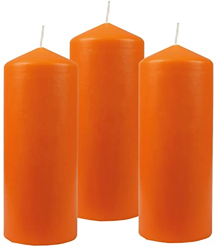 HS Candle Stumpenkerzen Wachskerzen Ø6cm x 17cm (3er Pack) Ocker - Lange Brenndauer, Hergestellt in EU, Kerzen Blockkerzen - Wachs Stumpen