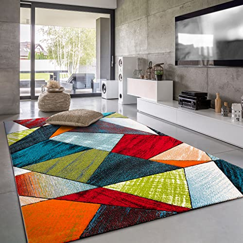 Paco Home Tappeto Salotto Moderno Pelo Corto Moderno Motivo Geometrico 3D, Dimensione:120x170 cm, Colore:Multicolore 5