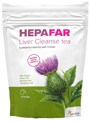 Hepafar Liver Cleanse - Tisana depurativa a base di erbe con cardo mariano, tè verde, radice di bardana e dente di leone. Un prodotto Sensilab, 20 bustine