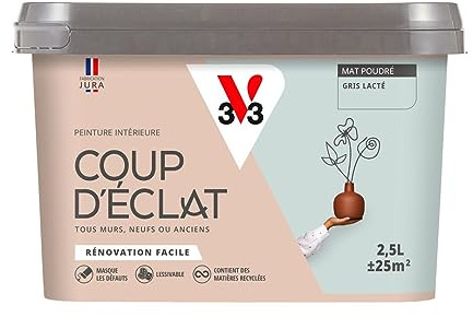 V33 Peinture murale intérieure Coup d'Éclat® Gris lacté Mat Poudré 2,5L