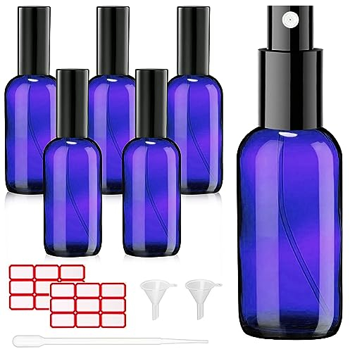 Phomanttonary 6 Pezzi Blu Bottiglie Spray Vetro da 30 ml con pipette e imbuti, Portatile Nebulizzatore, Perfette per Profumo, Aromaterapia, Oli Essenziali e Altri Liquidi