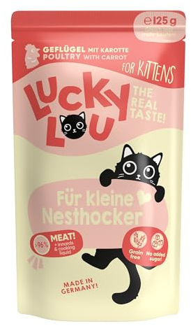 Lucky Lou Kitten Katzenfutter nass - 32 x 125g Geflügel - hochwertiges Kittenfutter mit viel Protein - Nassfutter getreidefrei & ohne Zucker für Junge Katzen/Junior Katzen