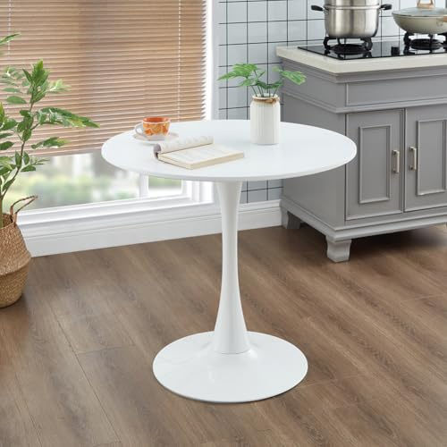 HFFAIWM Modern Runden Weißer Top-Tisch Einfach Freizeit Esstisch Nordisch Kaffetisch Milchtee Verhandeln Tisch Tulpe Balkon Kleiner Runder Und Stühle(Size:80cm,Color:Weiß)