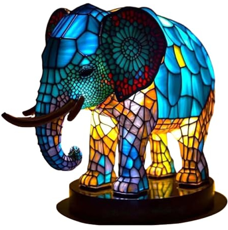 BEALIFE Lámpara de mesita de noche con forma de animales, elegante y práctica, estilo Animal, lámpara de escritorio, luz nocturna de resina, regalo, elefante magico