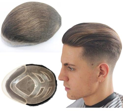 Mprosthesis FPM Toupee Pièces de cheveux 25x20 cm Toupee en cheveux humains Système de remplacement pour hommes Perruque Patch Units Implant (#4 Marron clair)