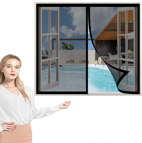 Fliegengitter Fenster 155 x 240 cm, Insektenschutz Moskitoschutz Fliegenvorhang, Auto Schließen Magnetische Adsorption für Alle Arten von Fenstern, Schwarz