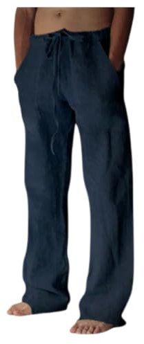 VDDTAGAM Haushose Herren Sommer Herren Herren Leinenhose Jogpants Herren Performance Pants Herren Pyjamahose Herren Lang Schwarze Hose Herren Herren-Cargohosen Bequeme Hose Herren Weit(Navy,5XL)