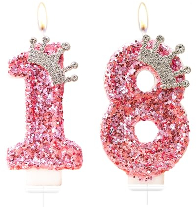 Bolosa Geburtstagskerzen Geburtstagskerzen Zahlen 18/81, 18. Geburtstag Mädchen, Wunderkerzen Zahlen,Tortendeko Rosa Prinzessin mit Krone,Geburtstag für Mädchen, Erwachsene,Jubiläum,Geburtstagsfeier
