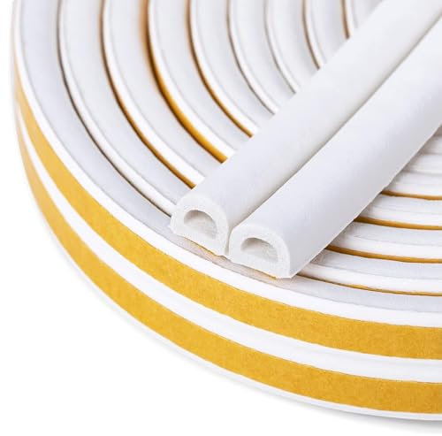 Weather Strip Tape, Draught Excluder for Doors Windows, D Type Self-Adhesive Anti-Collision Rubber Door Seal, Sound Proofing Window Sealant Tape - 2 Seals, Total 5M Long