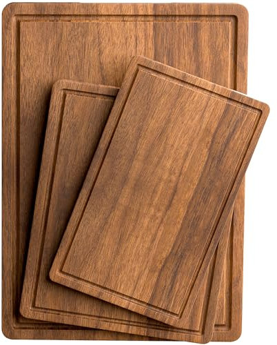 Acacia Wood Cutting Boards Set of 3 for Kitchen, Large Wooden Cutting Board with Juice Groove, Charcuterie Board, Chopping Board for Meat, Cheese, Fruits(17x12, 12x10, 12x7 inch)