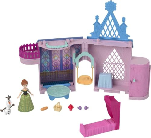 Mattel Disney Frost Storytime Stackers Annas slott i Arendal | Poserbar liten Anna-docka, Olaf-figur och stapelbart dockhus med 7 tillbehör, inspirerad av Disney Frost, JDP65