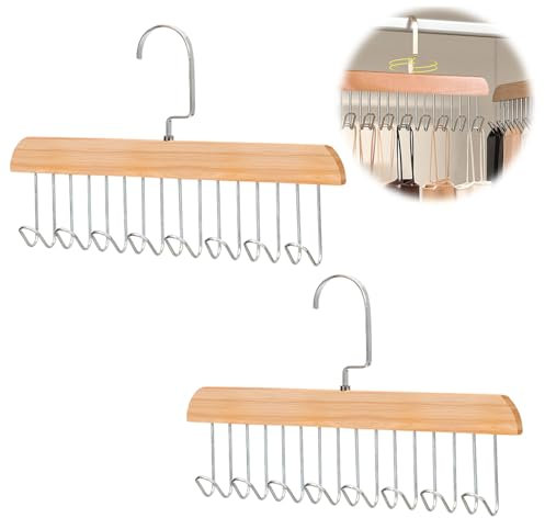 2 Pezzi Portacinture In Legno, 28x17.5 cm Portacravatte Da Armadio, con 8 Ganci, Ruotabile a 360°Supporto per Cintura per Armadio, Gruccia Portacinture per Cravatte, Cinture, Biancheria Intima