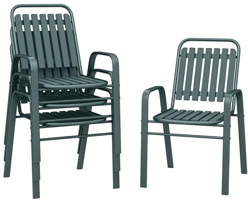 Outsunny Lot de 4 Chaises de Jardin Empilables Haut Dossier Gris