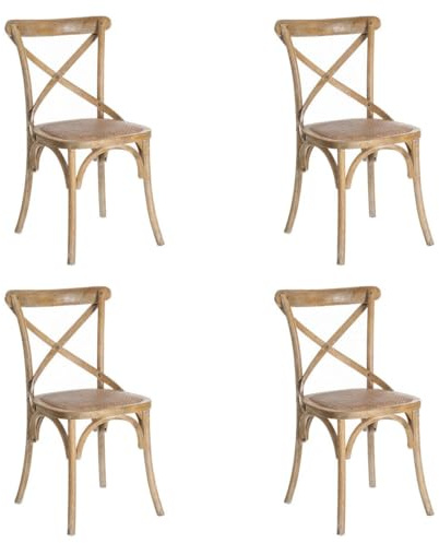 LOLAhome - Pack de 4 sillas de Comedor Aspas de Madera de Olmo Color marrón con Asiento de ratán Trenzado en Tono Natural
