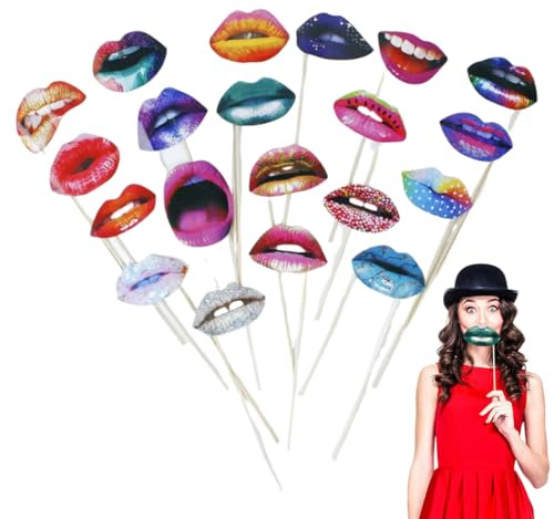 WUSJCOF 20 Piezas Divertidos Accesorios para Fotomatón con Diseños de Labios y Bocas, Requisitos Fotográficos para Bodas, Fiestas, Graduaciones, Halloween y Decoración de Eventos