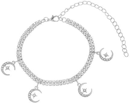 Homxi fotkedja guld damer, fotkedjor damer koppar måne och stjärna med zirkonia – 21,5 cm + 10 cm förlängningskedja, 21.5cm + 10cm Verlängerungskette, Koppar, Cubic Zirconia