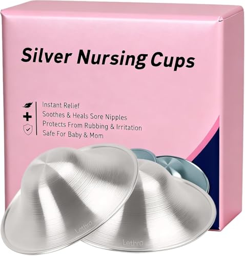 Lethra 2Pcs Silver Nipple Shields for Breastfeeding, 925 Silver Nursing Cups Nickel Free, Silver Cups Breastfeeding for Nursing Newborns, Silver Nipple Guards and Pads, Free Storage Pouch