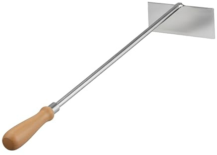 Rastrello per Cenere Relaxdays, Acciaio Inox, Manico in Legno, 58,5 cm, Paletta per camini e stufe, Gancio per Cenere.