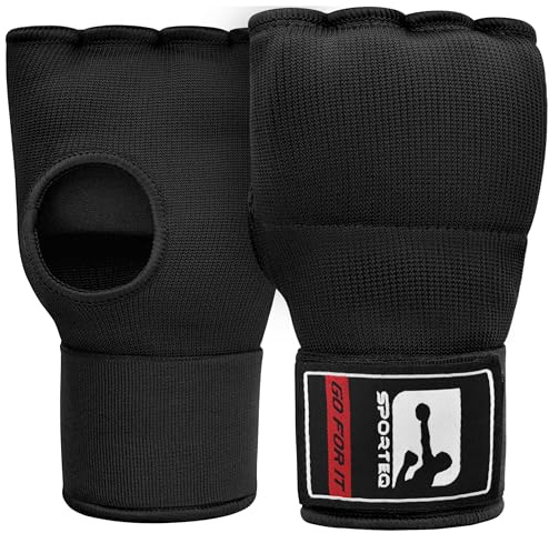 Sporteq Gel Boxing Hand Wraps Inner Gloves for Men Women, Quick 100cm Long Wrist Straps, Elasticated Padded Fist Hand Protection, Adults Kids, Muay Thai MMA Martial Arts Training Under Mitt Bandages