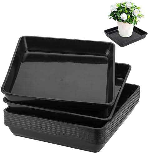 Lot de 10 Soucoupes Carrées, 30 x 30cm, Dessous de Pot de Fleurs Carrés, Plateau D'égouttement en Plastique pour Plantes en Pot, Soucoupes Rectangulaires, pour Plantes D'Extérieur et D'Intérieur, Noir