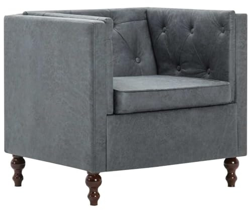 HETFTJN Chesterfield Sillón Chesterfield gris con estructura de madera, 72 × 68 × 70 cm, mueble de tela acolchada, diseño moderno, robusto y cómodo, para salón o dormitorio