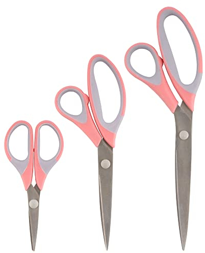 BambooMN Titanium Softgrip Scissors Set for Sewing Arts Crafts Office - Jubilee Yarn - 1 Set of 3 - Pink
