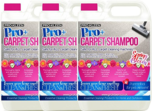 Pro-Kleen Pro+ Carpet and Upholstery Cleaning Solution – 4 in 1 Concentrate Carpet Shampoo – Suitable for all Machines 3 x 5L (Spring Bloom)