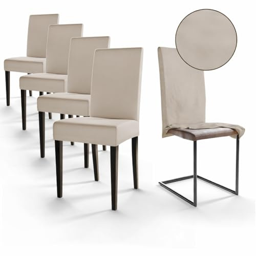 Staboos Stuhlhussen 4er Set – Elastische Stuhlbezüge für Schwingstühle & Esszimmer – Stretch Stuhlhusse aus Öko-Tex zertifiziertem Stoff – Passender Chair Cover für Feste & Zuhause (Beige)