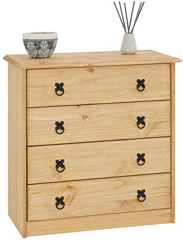 CARO-Möbel Kommode Barrio mit 4 Schubladen I Highboard aus massiver Kiefer I Anrichte mit gebeizter und gewachster Oberfläche im Mexiko Stil