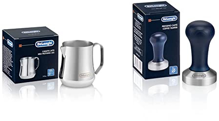 De'Longhi DLSC058 Coffee Tamper, Stainless Steel & DLSC060 ECO 311.W/BK/R/B Milk jug, 18/8 Stainless Steel, 350 ml