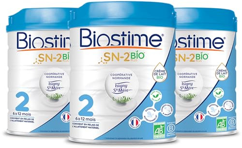 Biostime SN-2 Bio Plus - Lot de 3 Laits infantiles Bio 2ème âge en poudre de 6 à 12 mois (800g)